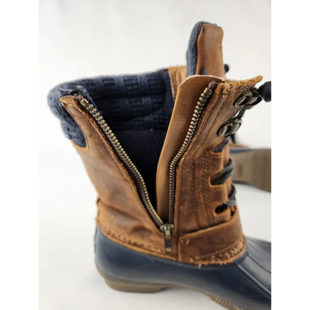 Sperry STS95908 Saltwater Misty Rain Duck Boots Barn Brown Leather Womens Sz 7 M